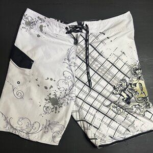 Maui & Sons Men Large Sports Black White‎ Drawstring Shorts